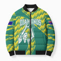 Australian Diamonds Netball Bomber Puffer Jacket Bold Geometric Zigzag Pattern With Athletic Player Graphics