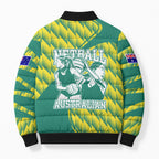 Australian Diamonds Netball Bomber Puffer Jacket Bold Geometric Zigzag Pattern With Athletic Player Graphics