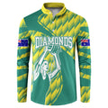 Australian Diamonds Netball Button Sweatshirt Bold Geometric Zigzag Pattern With Athletic Player Graphics