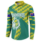 Australian Diamonds Netball Button Sweatshirt Bold Geometric Zigzag Pattern With Athletic Player Graphics