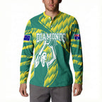 Australian Diamonds Netball Button Sweatshirt Bold Geometric Zigzag Pattern With Athletic Player Graphics