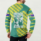 Australian Diamonds Netball Button Sweatshirt Bold Geometric Zigzag Pattern With Athletic Player Graphics