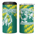 Australian Diamonds Netball 4 in 1 Can Cooler Tumbler Bold Geometric Zigzag Pattern With Athletic Player Graphics