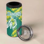 Australian Diamonds Netball 4 in 1 Can Cooler Tumbler Bold Geometric Zigzag Pattern With Athletic Player Graphics