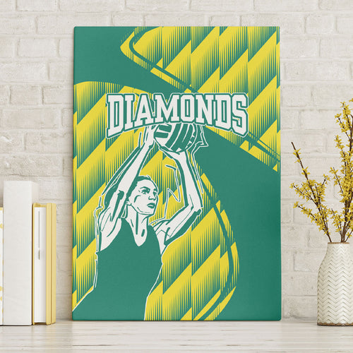Australian Diamonds Netball Canvas Wall Art Bold Geometric Zigzag Pattern With Athletic Player Graphics