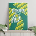 Australian Diamonds Netball Canvas Wall Art Bold Geometric Zigzag Pattern With Athletic Player Graphics