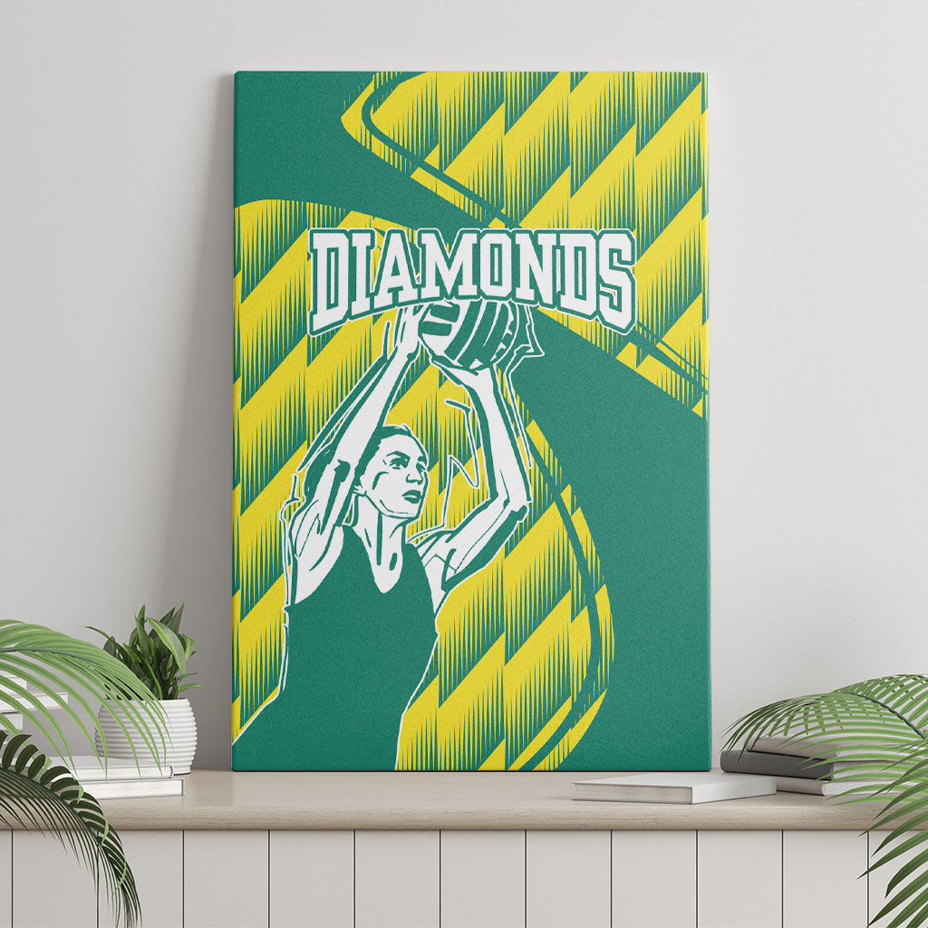 Australian Diamonds Netball Canvas Wall Art Bold Geometric Zigzag Pattern With Athletic Player Graphics