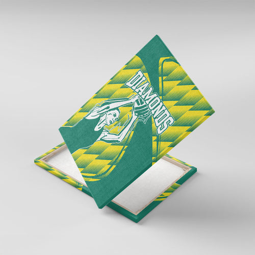 Australian Diamonds Netball Canvas Wall Art Bold Geometric Zigzag Pattern With Athletic Player Graphics