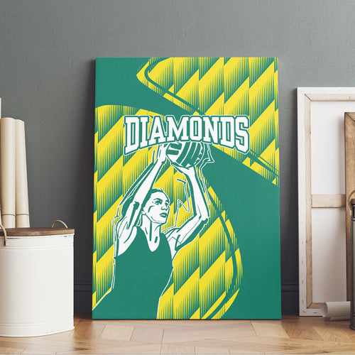 Australian Diamonds Netball Canvas Wall Art Bold Geometric Zigzag Pattern With Athletic Player Graphics