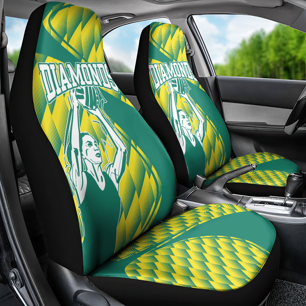 Australian Diamonds Netball Car Seat Cover Bold Geometric Zigzag Pattern With Athletic Player Graphics