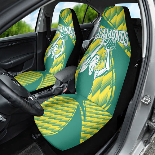Australian Diamonds Netball Car Seat Cover Bold Geometric Zigzag Pattern With Athletic Player Graphics