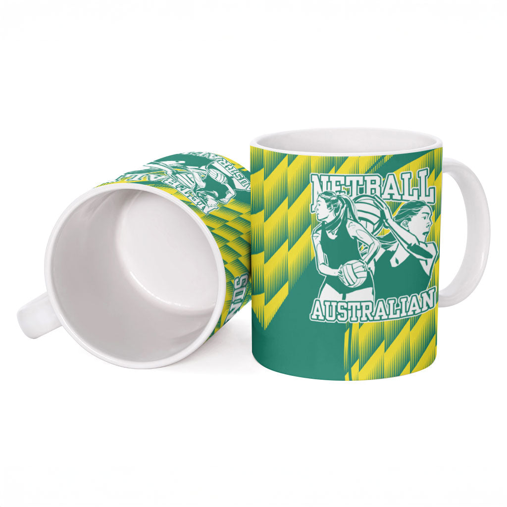 Australian Diamonds Netball Ceramic Mug Bold Geometric Zigzag Pattern With Athletic Player Graphics