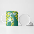 Australian Diamonds Netball Ceramic Mug Bold Geometric Zigzag Pattern With Athletic Player Graphics