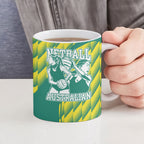 Australian Diamonds Netball Ceramic Mug Bold Geometric Zigzag Pattern With Athletic Player Graphics