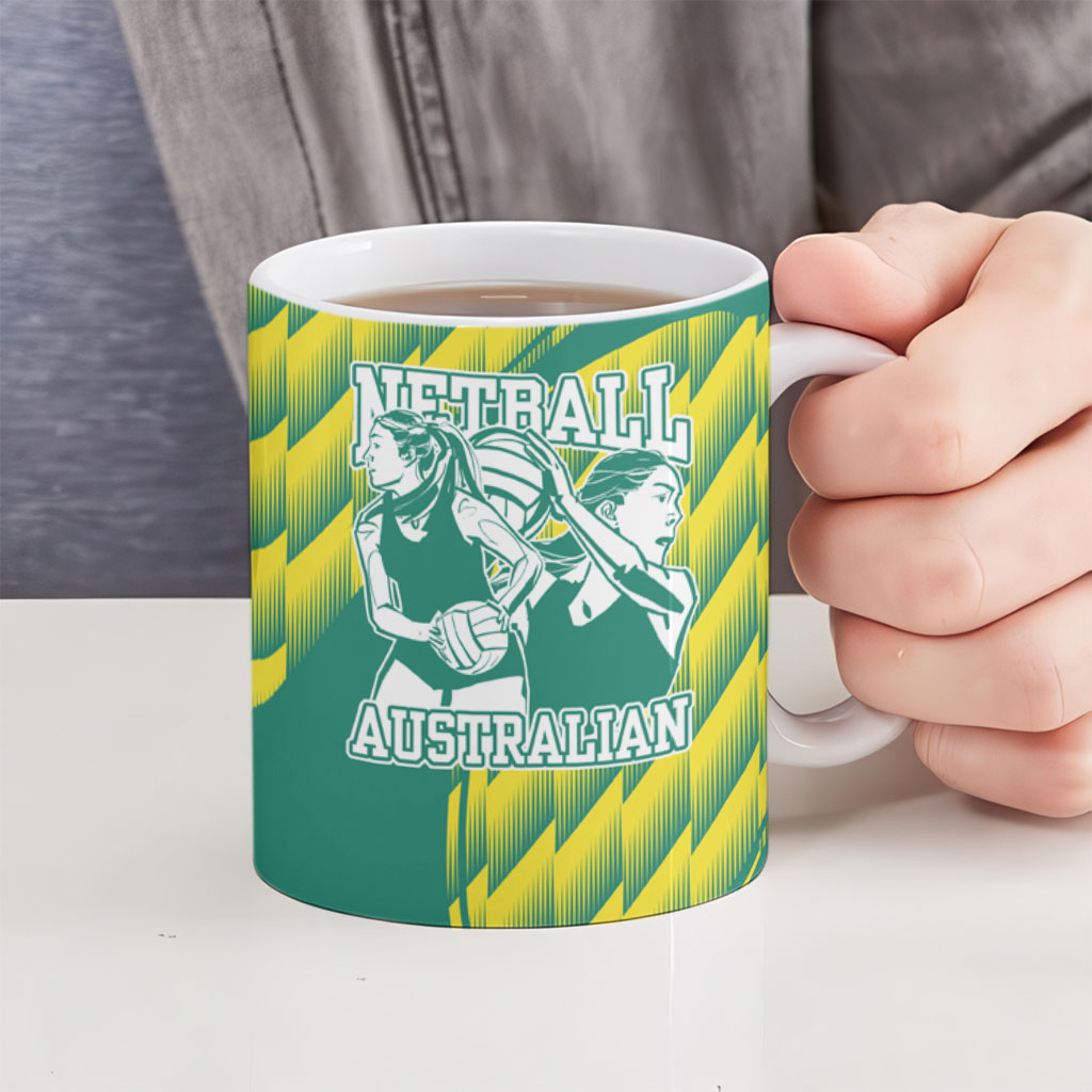 Australian Diamonds Netball Ceramic Mug Bold Geometric Zigzag Pattern With Athletic Player Graphics