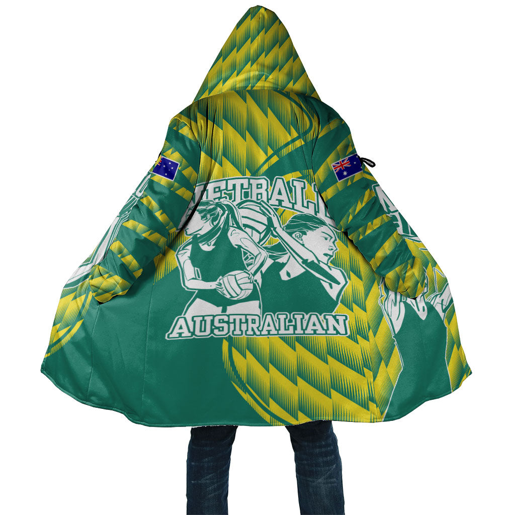 Australian Diamonds Netball Cloak Bold Geometric Zigzag Pattern With Athletic Player Graphics