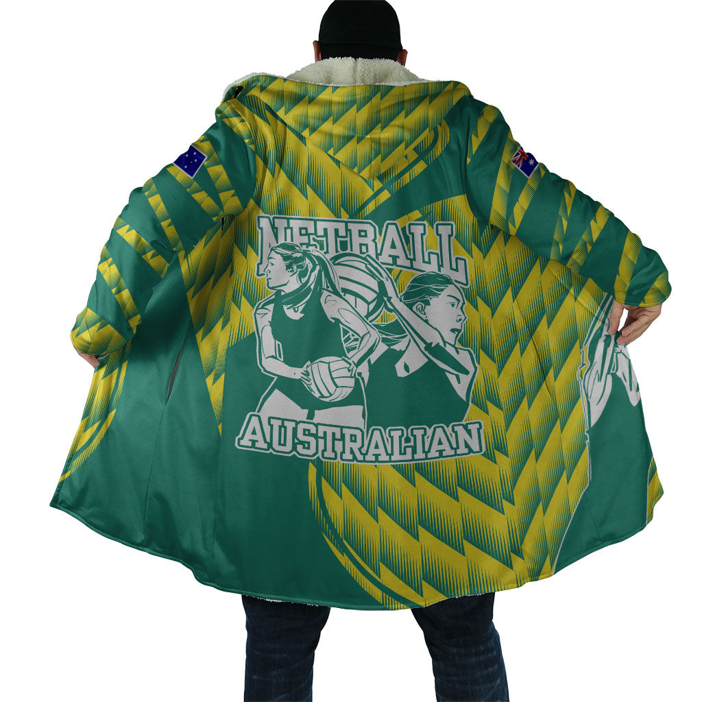 Australian Diamonds Netball Cloak Bold Geometric Zigzag Pattern With Athletic Player Graphics