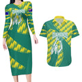 Australian Diamonds Netball Couples Matching Long Sleeve Bodycon Dress and Hawaiian Shirt Bold Geometric Zigzag Pattern With Athletic Player Graphics