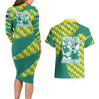 Australian Diamonds Netball Couples Matching Long Sleeve Bodycon Dress and Hawaiian Shirt Bold Geometric Zigzag Pattern With Athletic Player Graphics