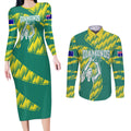 Australian Diamonds Netball Couples Matching Long Sleeve Bodycon Dress and Long Sleeve Button Shirt Bold Geometric Zigzag Pattern With Athletic Player Graphics