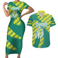 Australian Diamonds Netball Couples Matching Short Sleeve Bodycon Dress and Hawaiian Shirt Bold Geometric Zigzag Pattern With Athletic Player Graphics