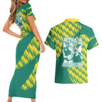 Australian Diamonds Netball Couples Matching Short Sleeve Bodycon Dress and Hawaiian Shirt Bold Geometric Zigzag Pattern With Athletic Player Graphics