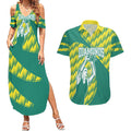 Australian Diamonds Netball Couples Matching Summer Maxi Dress and Hawaiian Shirt Bold Geometric Zigzag Pattern With Athletic Player Graphics