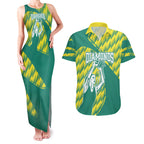 Australian Diamonds Netball Couples Matching Tank Maxi Dress and Hawaiian Shirt Bold Geometric Zigzag Pattern With Athletic Player Graphics