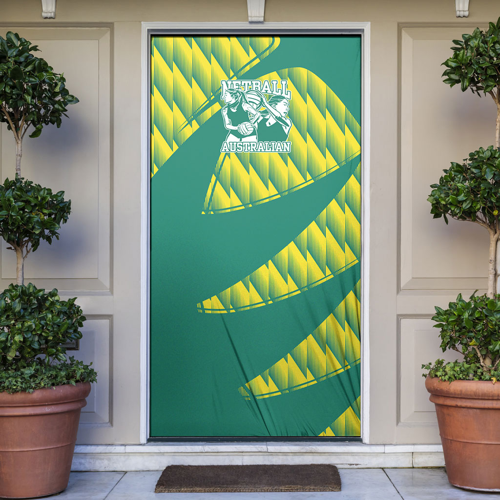 Australian Diamonds Netball Door Cover Bold Geometric Zigzag Pattern With Athletic Player Graphics