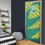 Australian Diamonds Netball Door Cover Bold Geometric Zigzag Pattern With Athletic Player Graphics