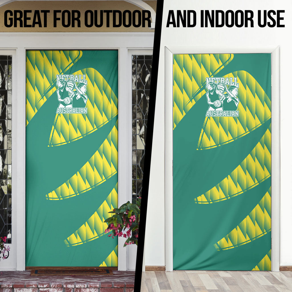 Australian Diamonds Netball Door Cover Bold Geometric Zigzag Pattern With Athletic Player Graphics