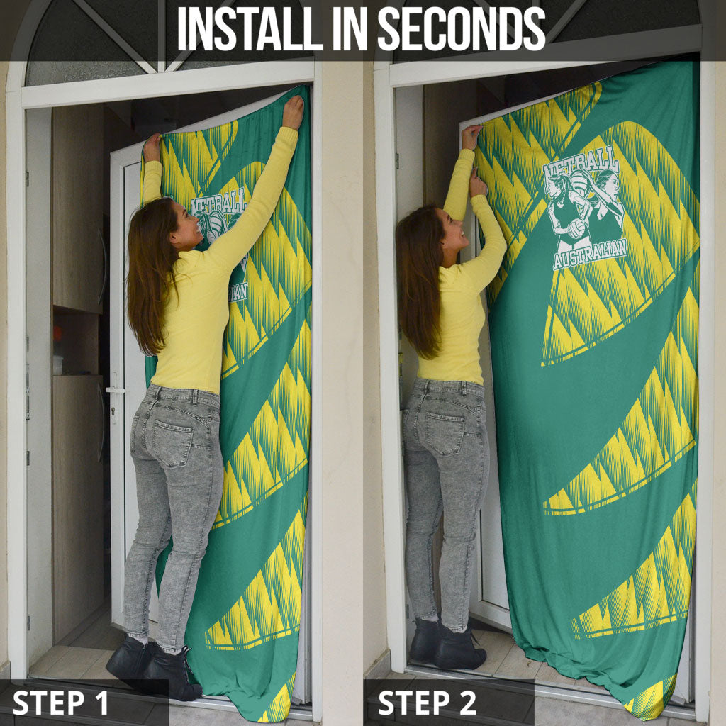 Australian Diamonds Netball Door Cover Bold Geometric Zigzag Pattern With Athletic Player Graphics