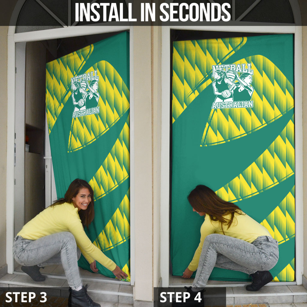 Australian Diamonds Netball Door Cover Bold Geometric Zigzag Pattern With Athletic Player Graphics
