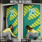 Australian Diamonds Netball Door Cover Bold Geometric Zigzag Pattern With Athletic Player Graphics
