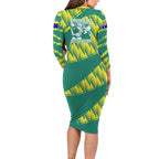 Australian Diamonds Netball Family Matching Long Sleeve Bodycon Dress and Hawaiian Shirt Bold Geometric Zigzag Pattern With Athletic Player Graphics