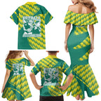 Australian Diamonds Netball Family Matching Mermaid Dress and Hawaiian Shirt Bold Geometric Zigzag Pattern With Athletic Player Graphics