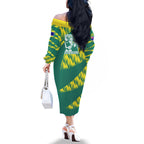 Australian Diamonds Netball Family Matching Off The Shoulder Long Sleeve Dress and Hawaiian Shirt Bold Geometric Zigzag Pattern With Athletic Player Graphics