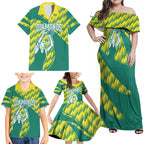 Australian Diamonds Netball Family Matching Off Shoulder Maxi Dress and Hawaiian Shirt Bold Geometric Zigzag Pattern With Athletic Player Graphics