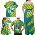Australian Diamonds Netball Family Matching Off Shoulder Maxi Dress and Hawaiian Shirt Bold Geometric Zigzag Pattern With Athletic Player Graphics