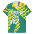 Australian Diamonds Netball Family Matching Off Shoulder Maxi Dress and Hawaiian Shirt Bold Geometric Zigzag Pattern With Athletic Player Graphics