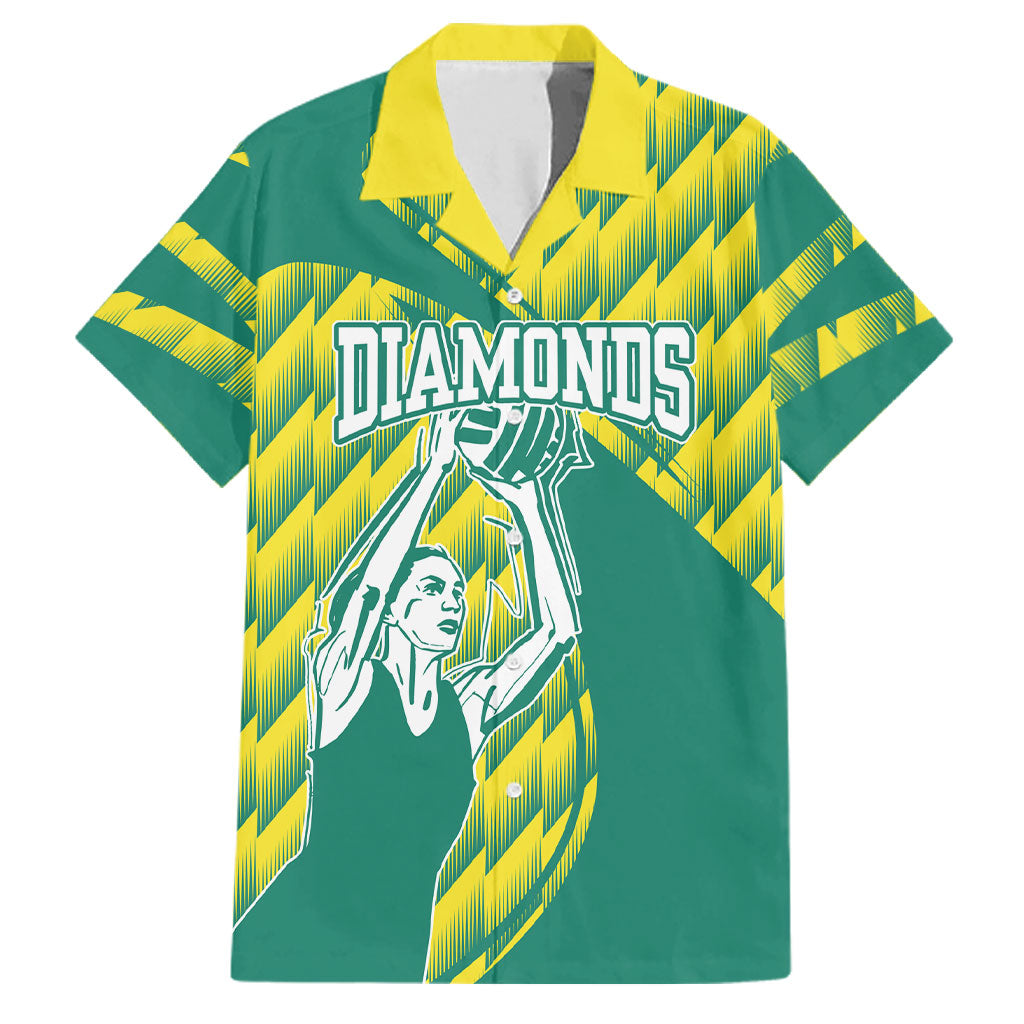 Australian Diamonds Netball Family Matching Off Shoulder Maxi Dress and Hawaiian Shirt Bold Geometric Zigzag Pattern With Athletic Player Graphics