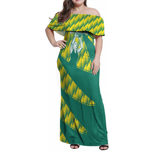 Australian Diamonds Netball Family Matching Off Shoulder Maxi Dress and Hawaiian Shirt Bold Geometric Zigzag Pattern With Athletic Player Graphics