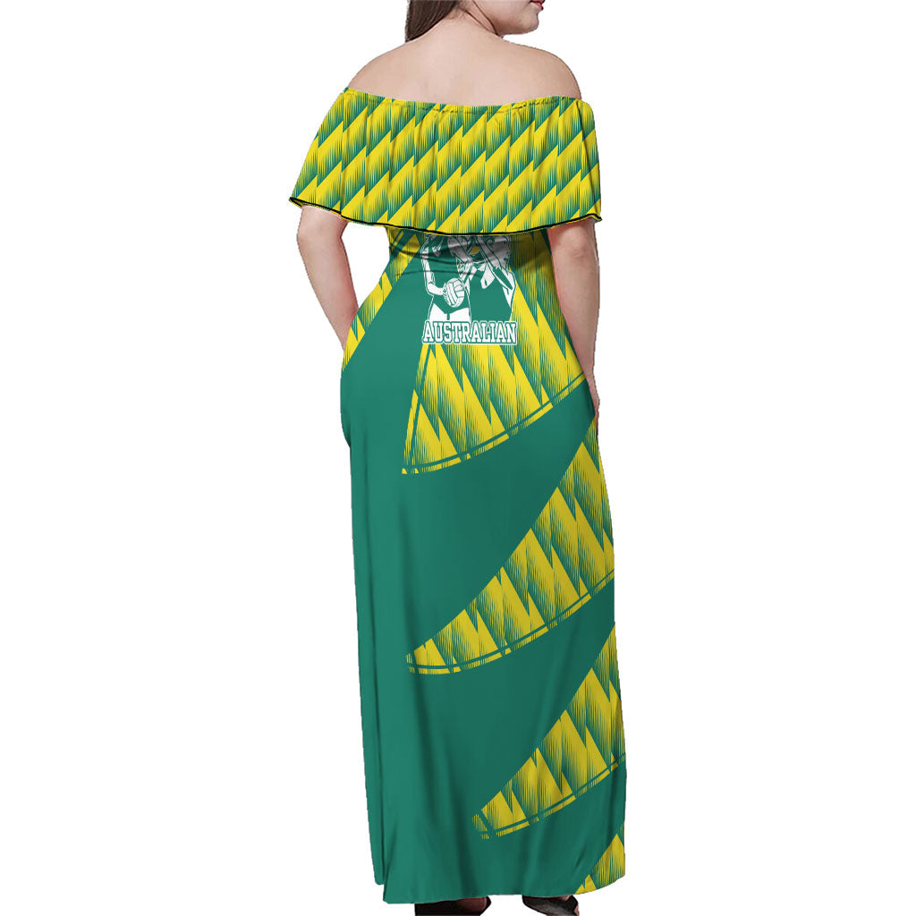 Australian Diamonds Netball Family Matching Off Shoulder Maxi Dress and Hawaiian Shirt Bold Geometric Zigzag Pattern With Athletic Player Graphics