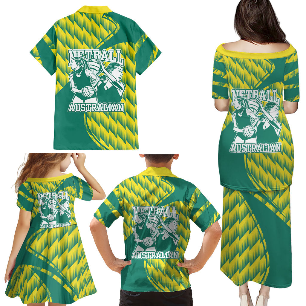 Australian Diamonds Netball Family Matching Puletasi and Hawaiian Shirt Bold Geometric Zigzag Pattern With Athletic Player Graphics