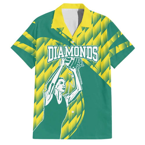 Australian Diamonds Netball Family Matching Puletasi and Hawaiian Shirt Bold Geometric Zigzag Pattern With Athletic Player Graphics