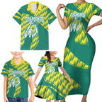 Australian Diamonds Netball Family Matching Short Sleeve Bodycon Dress and Hawaiian Shirt Bold Geometric Zigzag Pattern With Athletic Player Graphics