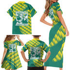 Australian Diamonds Netball Family Matching Short Sleeve Bodycon Dress and Hawaiian Shirt Bold Geometric Zigzag Pattern With Athletic Player Graphics