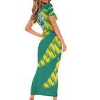 Australian Diamonds Netball Family Matching Short Sleeve Bodycon Dress and Hawaiian Shirt Bold Geometric Zigzag Pattern With Athletic Player Graphics