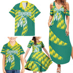 Australian Diamonds Netball Family Matching Summer Maxi Dress and Hawaiian Shirt Bold Geometric Zigzag Pattern With Athletic Player Graphics