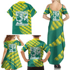 Australian Diamonds Netball Family Matching Summer Maxi Dress and Hawaiian Shirt Bold Geometric Zigzag Pattern With Athletic Player Graphics